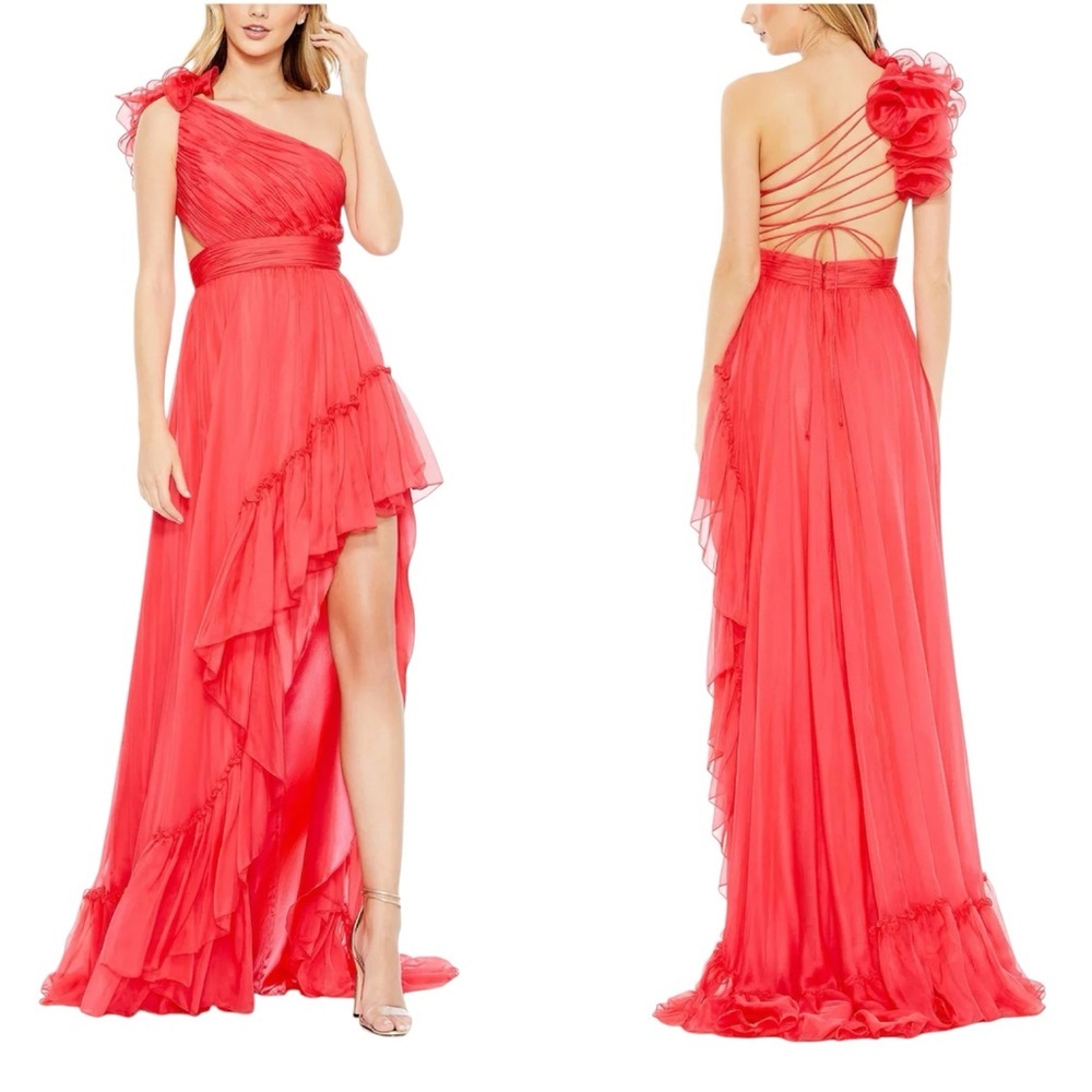 Mac Duggal Ruffled One Shoulder Asymmetrical Gown Size 4